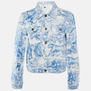christian dior white dioriviera print denim button front  jacket m