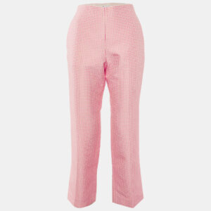 Christian Dior Pink Houndstooth Pattern Cotton Straight Leg Pants M