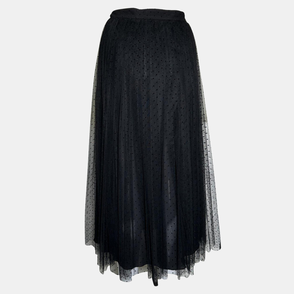 luxury-women-dior-used-clothes-p1147355-001 Dior Black Mesh Mid-Length Polkadot Pleated Skirt USA 8