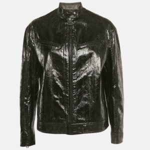 Christian Dior Black Snake Leather Zip-Up Jacket S