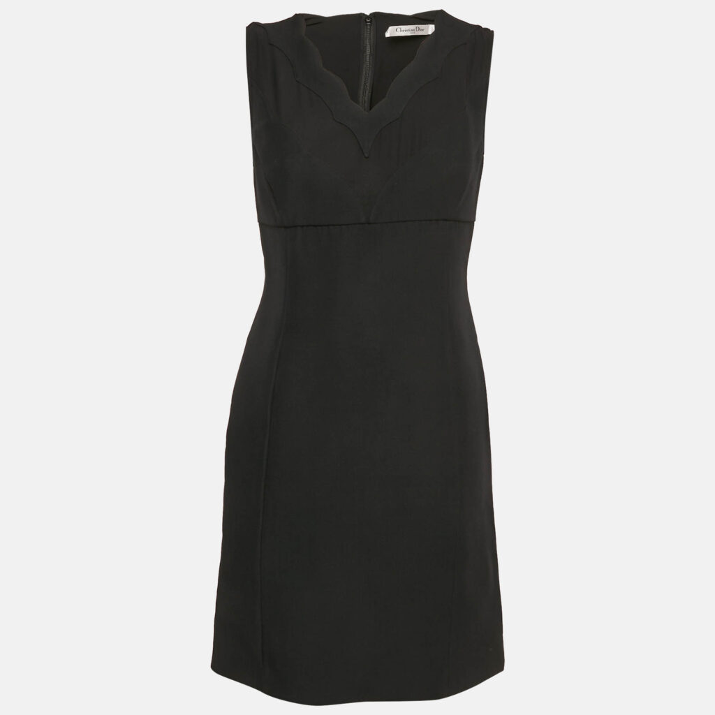 luxury-women-dior-used-clothes-p1154175-001 Christian Dior Black Wool and Crepe Sleeveless Mini Dress M