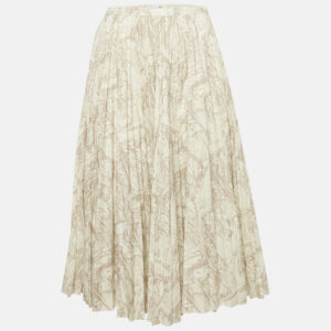 Dior Off-White Printed  Cotton Pleated Midi Skirt S