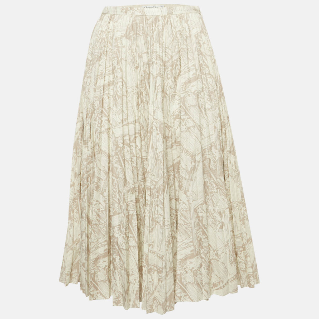 luxury-women-dior-used-clothes-p1161769-001 Dior Off-White Printed Cotton Pleated Midi Skirt S