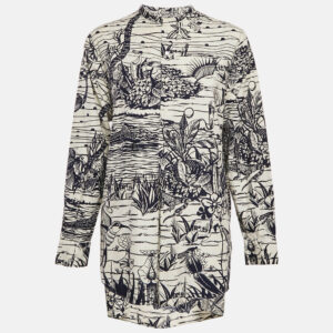 christian dior white/blue cotton printed tunic top l