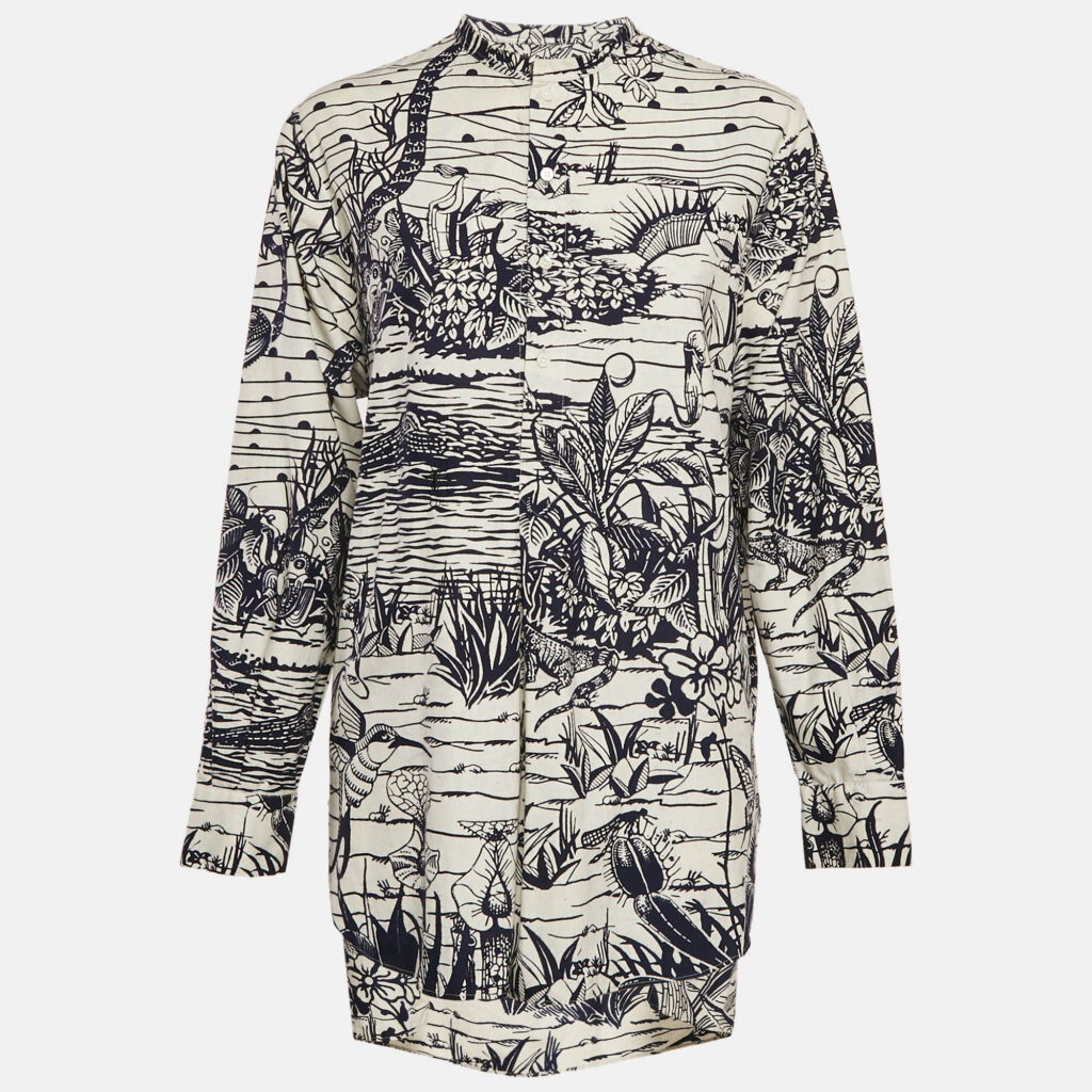 luxury-women-dior-used-clothes-p1164499-001.jpg Christian Dior White/Blue Cotton Printed Tunic Top L