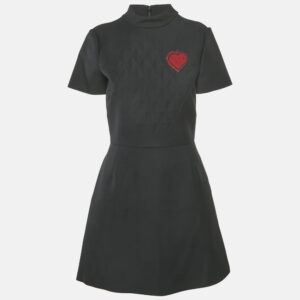 Christian Dior Black Heart Applique Wool Quilted Detail Short Dress M
