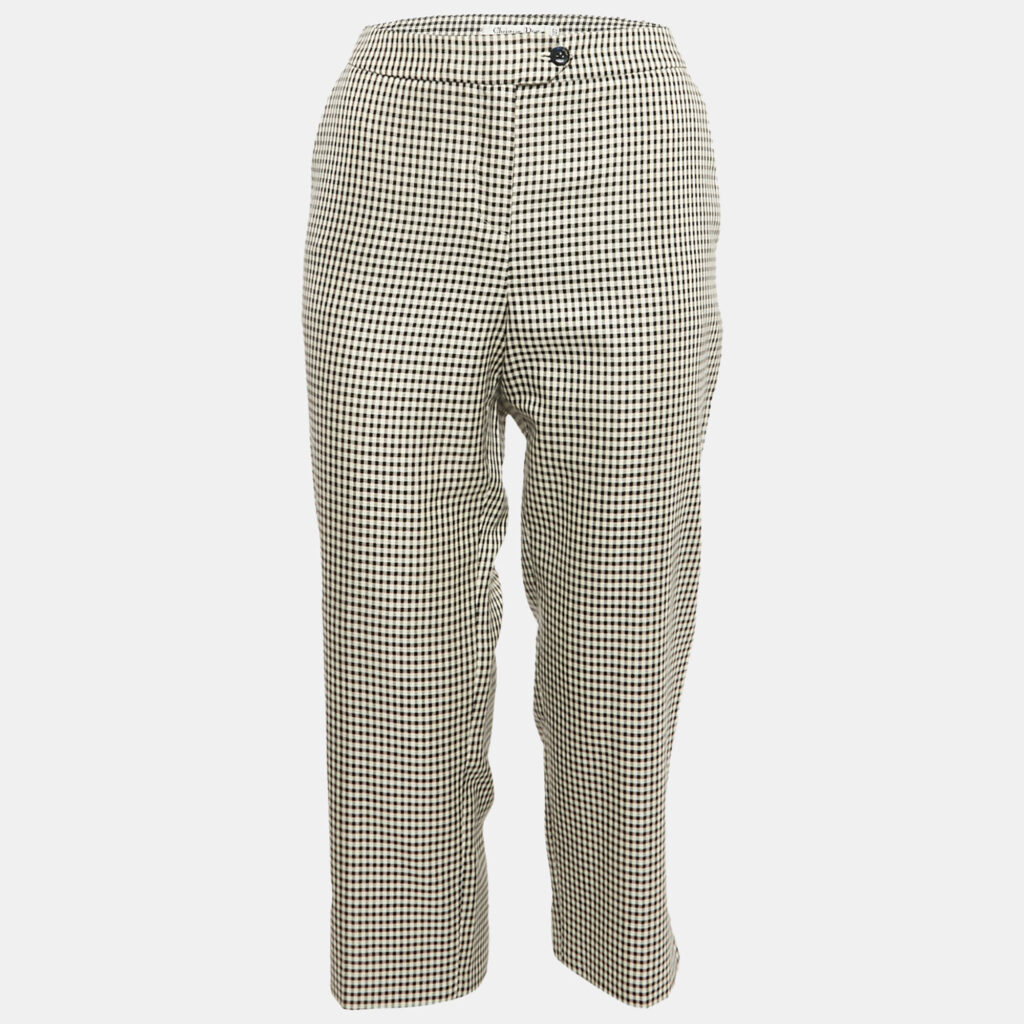 luxury-women-dior-used-clothes-p1165944-002 Christian Dior Black Houndstooth Silk Blend Trousers M