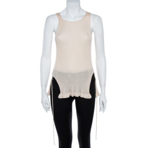Christian Dior Beige Rib Knit Front Tie Detail Sleeveless Top S