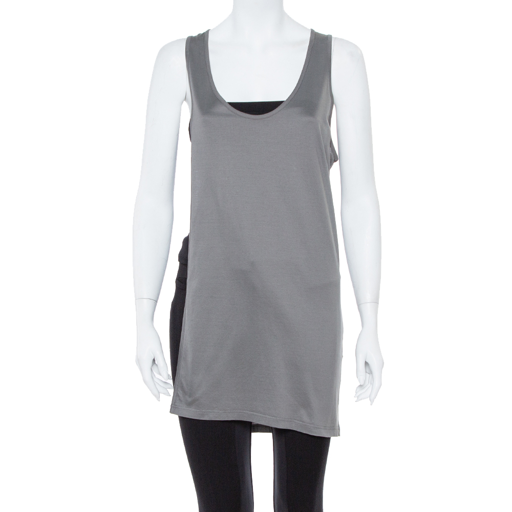 Dior Grey Cotton Open Asymmetric Tank Top S