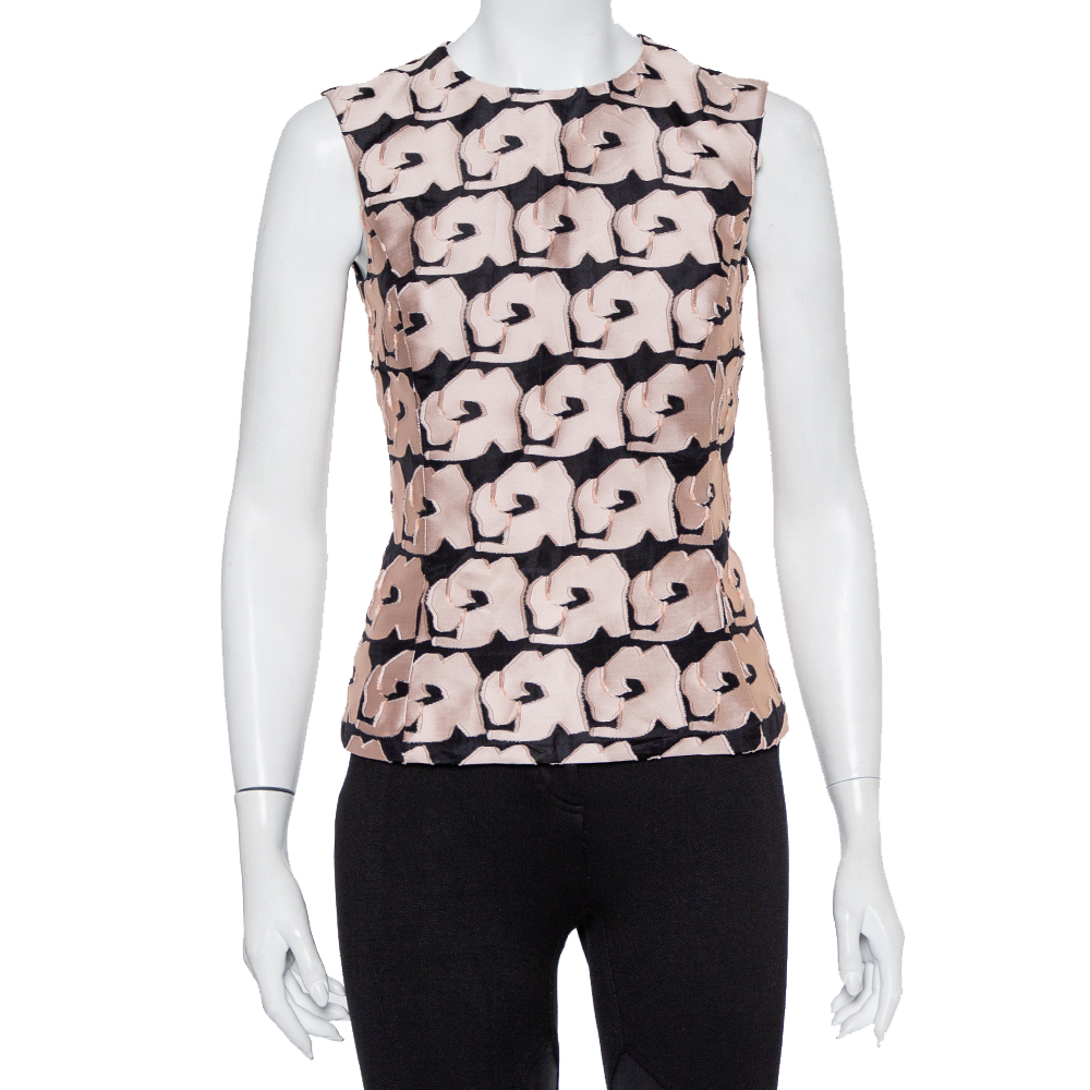 luxury-women-dior-used-clothes-p452762-001 Christian Dior Black & Pink Jacquard Sleeveless Top M