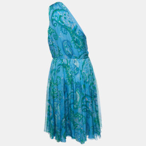 Christian Dior Blue Paisley Printed One Shoulder Mini Dress L