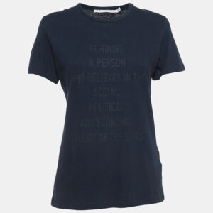 Christian Dior Navy Blue Feminist Print Cotton Blend Half Sleeve T-Shirt S