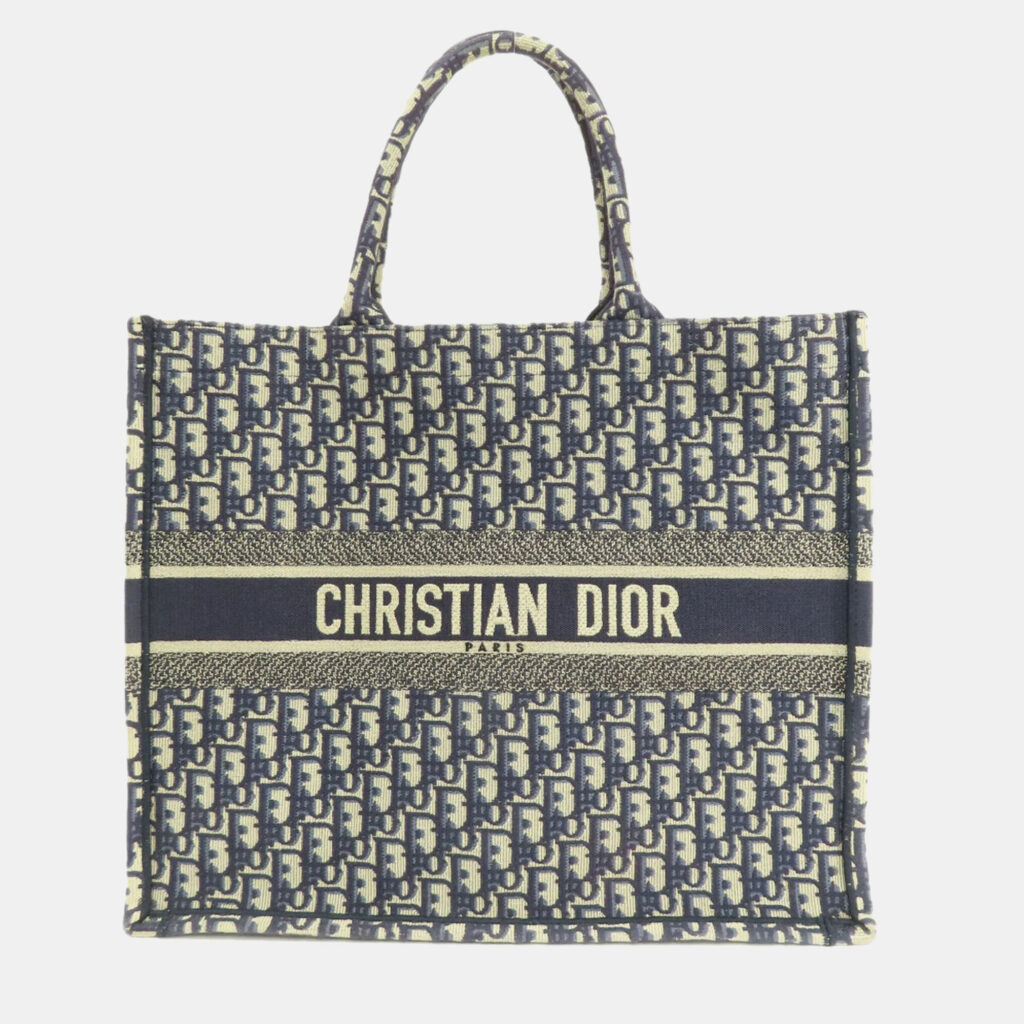luxury-women-dior-used-handbags-p1005893-002 Dior Navy Blue Oblqiue Canvas Large Book Tote Tote Bag