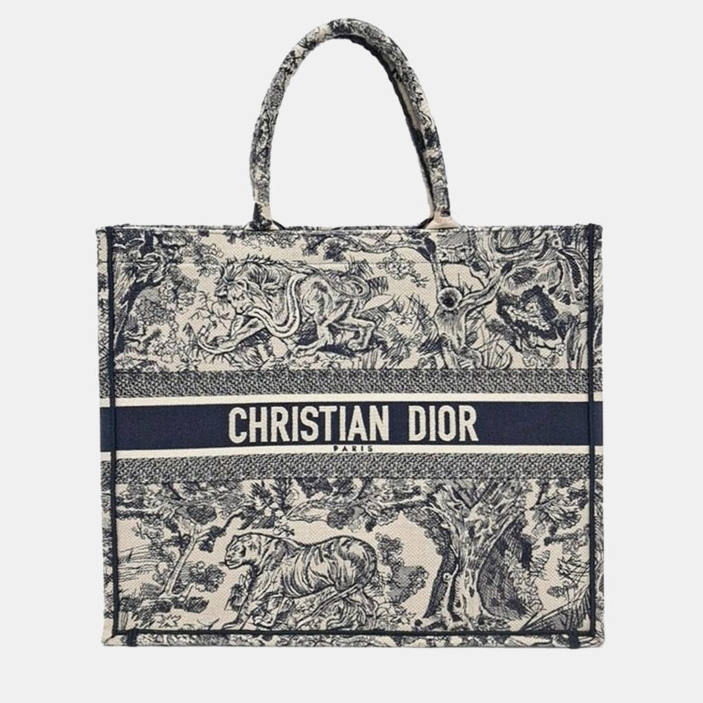luxury-women-dior-used-handbags-p1008017-003 Christian Dior Blue Canvas Book Tote Bag