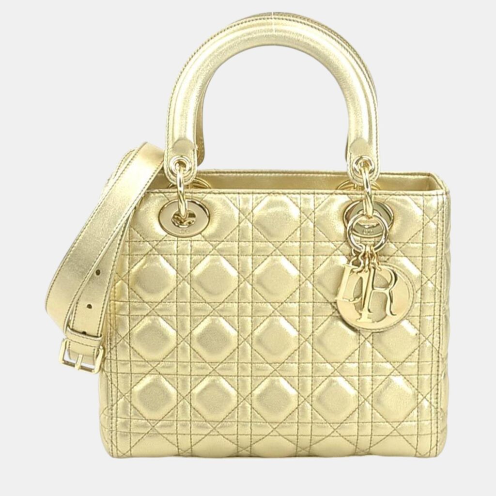 Christian Dior Gold Lambskin Lady Handbag