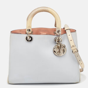 Dior Light Blue/Cream Leather and Python Medium Diorissimo Shopper Tote