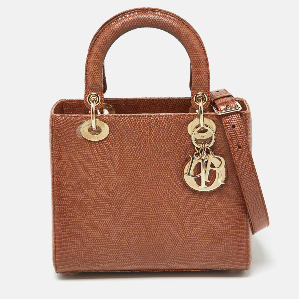 luxury-women-dior-used-handbags-p1073595-022 Dior Brown Lizard Medium Lady Dior Tote