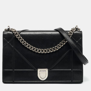 dior black leather large diorama flap shoulder bag