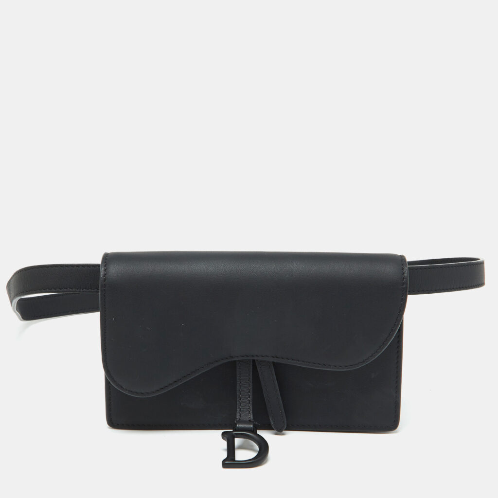 luxury-women-dior-used-handbags-p1082295-015 Dior Black Leather Saddle Flap Belt Bag