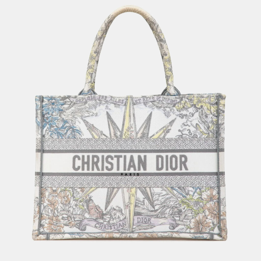 luxury-women-dior-used-handbags-p1082529-016 Christian Dior White Multicolor Jacquard Dior Reve D'Anfini Book Tote Bag