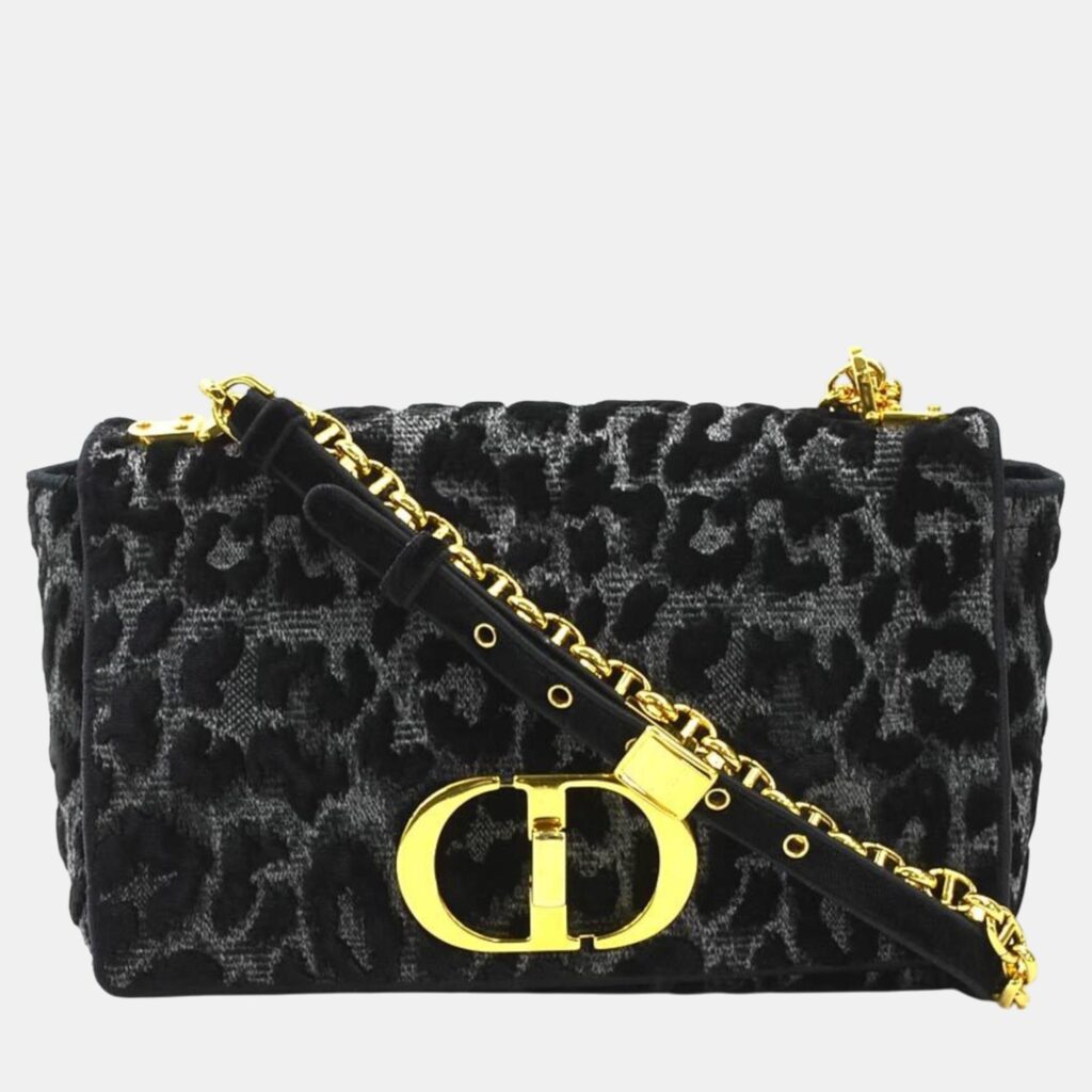 luxury-women-dior-used-handbags-p1091476-001 Dior Black/Grey Velvet and Canvas Shoulder Bag