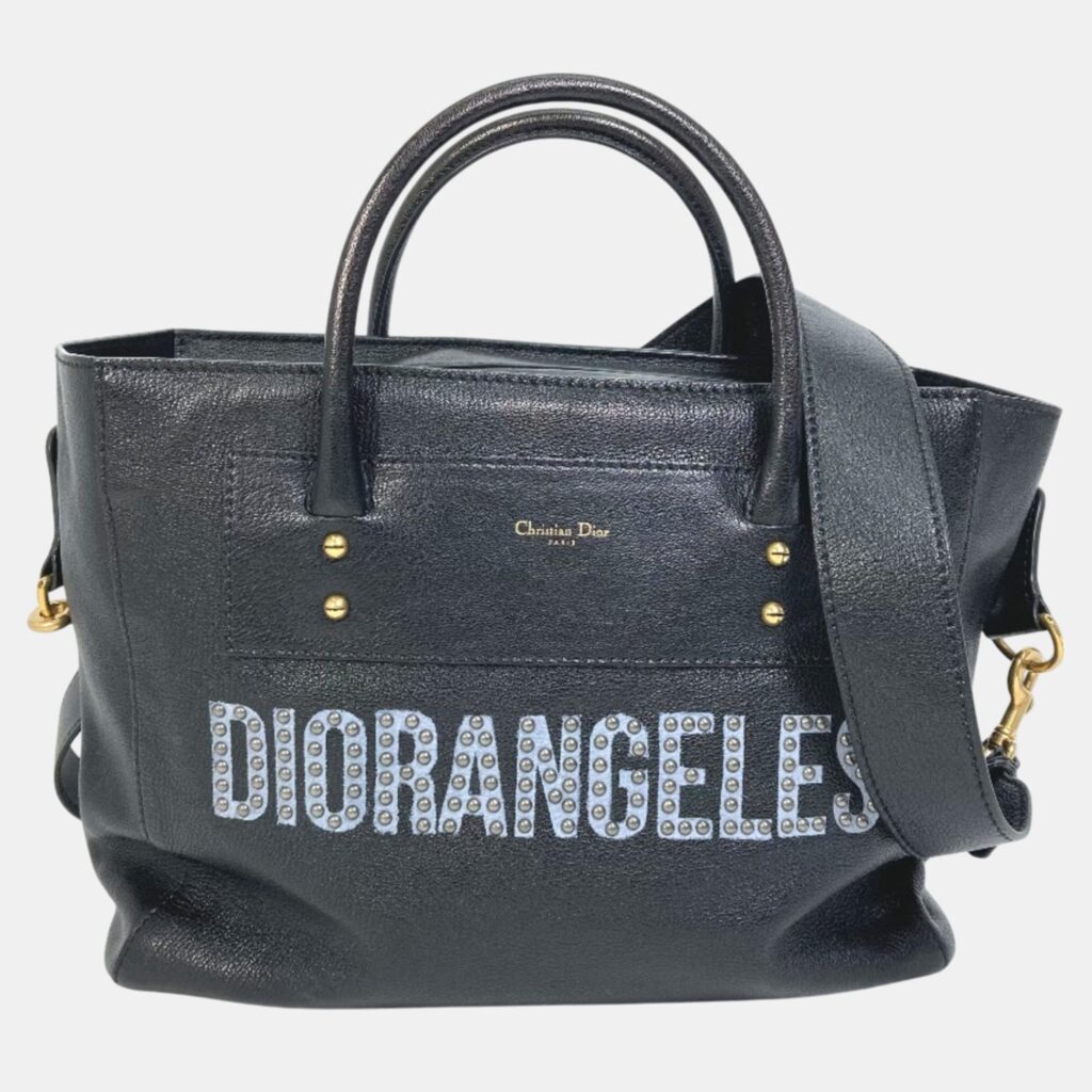 luxury-women-dior-used-handbags-p1091486-001 Dior Black Leather Logo Studs Tote Bag