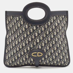 Dior Navy Blue Oblique Canvas and Leather Fold Over Clutch
