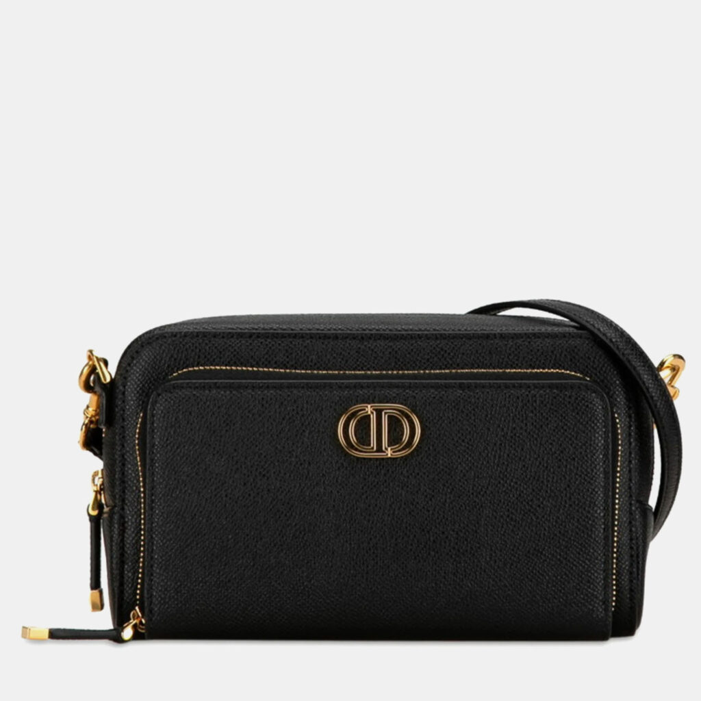 luxury-women-dior-used-handbags-p1099868-010 Christian Dior Black Leather Caro Double Pouch Shoulder Bag
