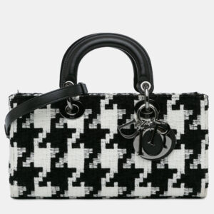 Dior Black White Canvas Macro Houndstooth Medium Lady D Joy Bag