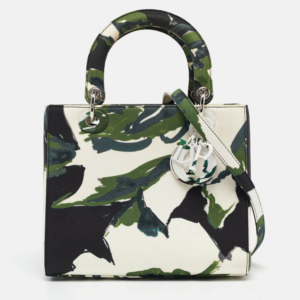 luxury-women-dior-used-handbags-p1115056-015 Dior Green Floral Graffiti Fabric Medium Lady Dior Tote