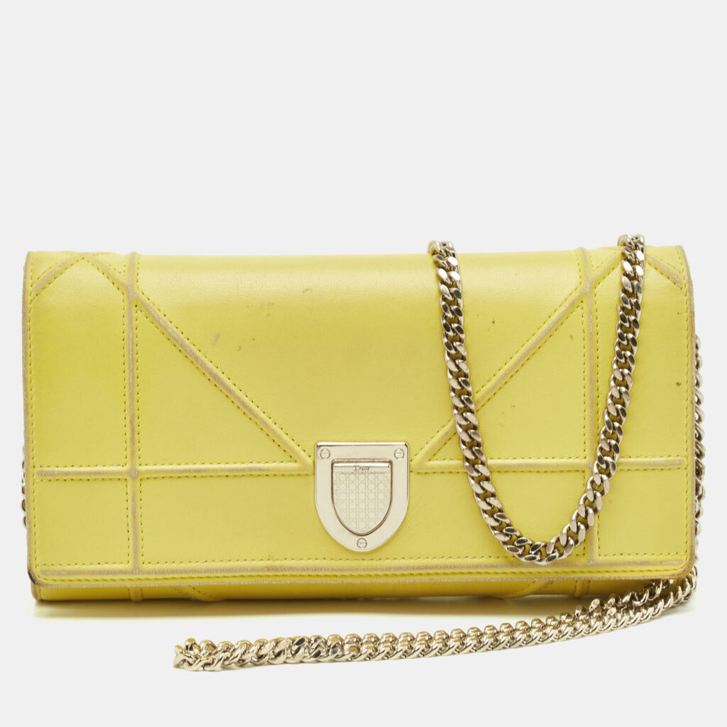 luxury-women-dior-used-handbags-p1117343-014 Dior Yellow Leather Diorama Wallet on Chain