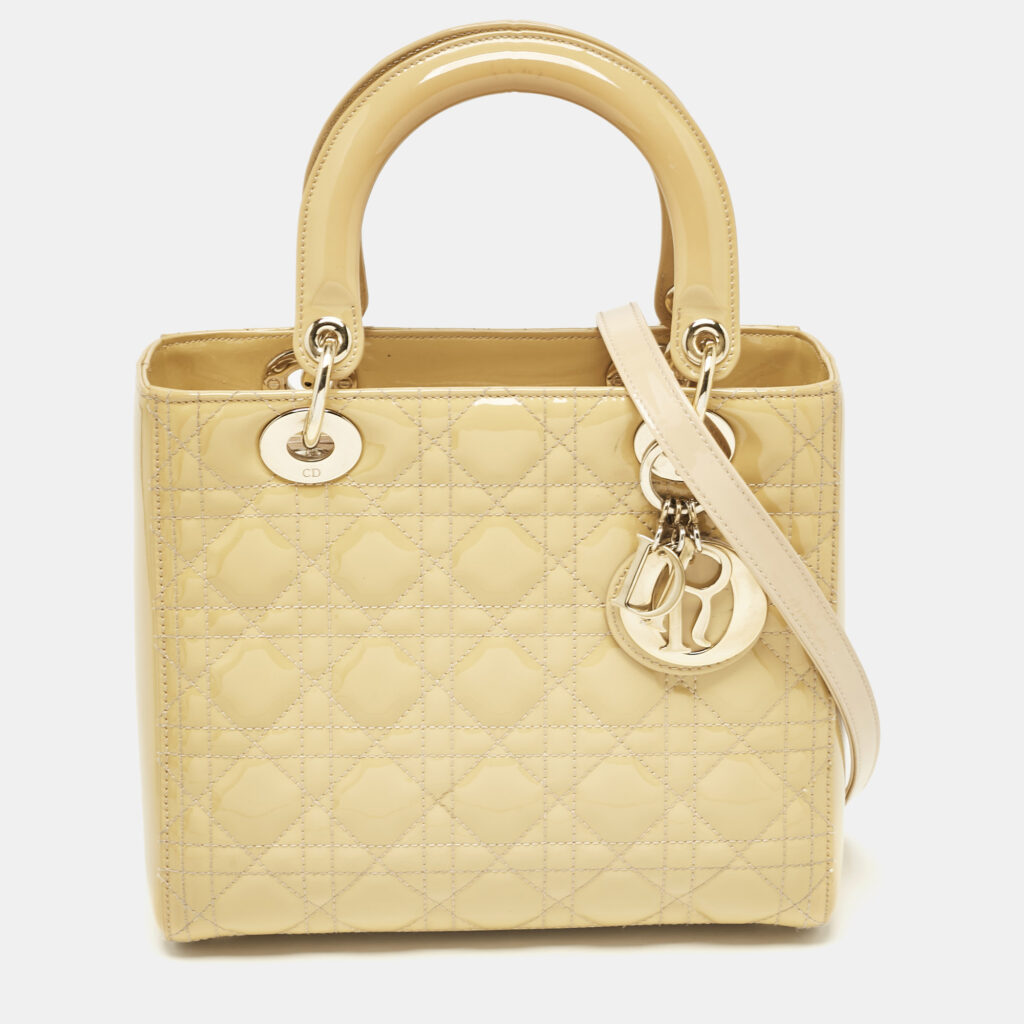 luxury-women-dior-used-handbags-p1122100-018.jpg Dior Cream Cannage Patent Leather Medium Lady Dior Tote