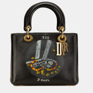 Dior Black Medium Calfskin Death Tarot Card Lady Dior Bag