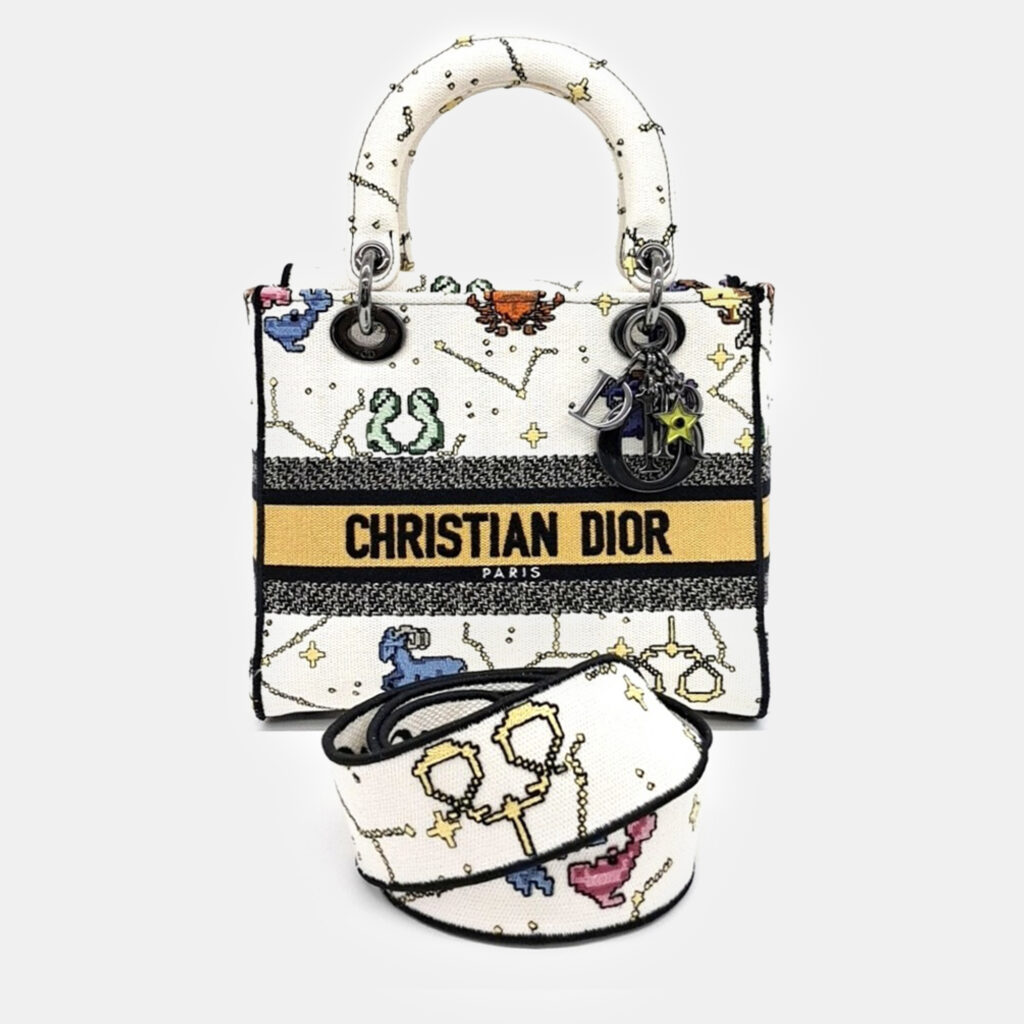 luxury-women-dior-used-handbags-p1125581-006 Dior Multicolor Fabric Medium Lady D-Lite ToteBag
