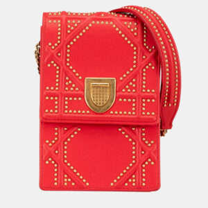Dior Red Studded Lambskin Leather Vertical Diorama Shoulder Bag