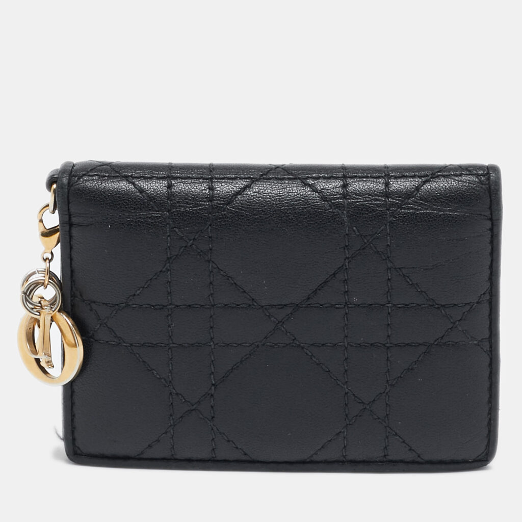 luxury-women-dior-used-handbags-p1130523-001 Dior Black Cannage Leather Lady Dior Flap Card Case