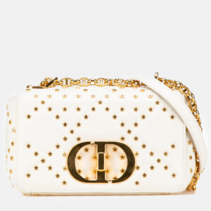 Dior White Mini Calfskin Macrocannage Lucky Star Caro Bag