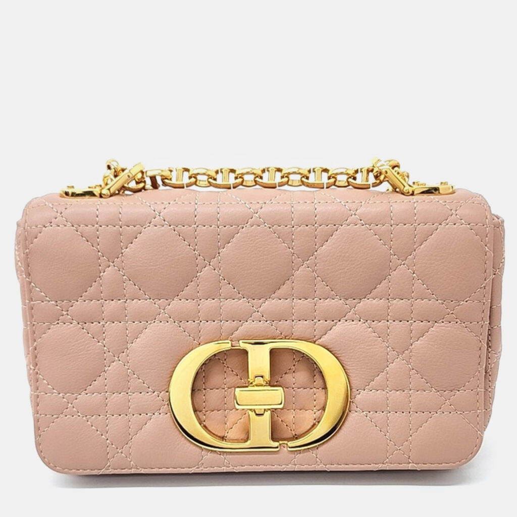 luxury-women-dior-used-handbags-p1133398-001 Dior Pink/Beige Leather Caro Small Shoulder Bag