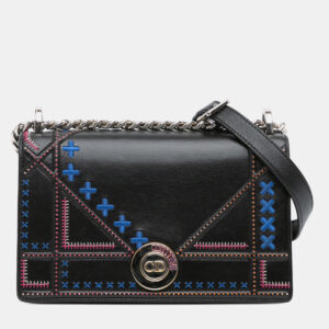 Dior Black Medium Calfskin Stitch Diorama Flap Bag