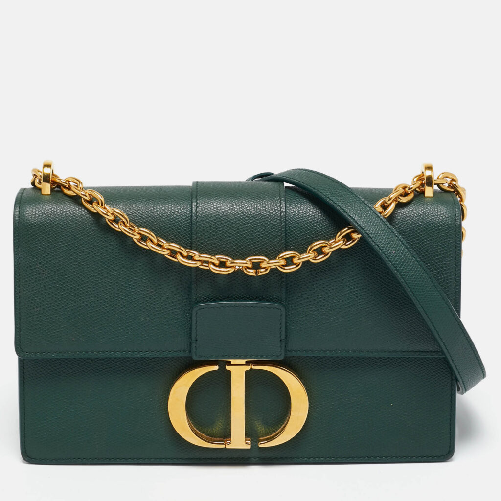 Dior Green Leather Montaigne 30 Flap Shoulder Bag