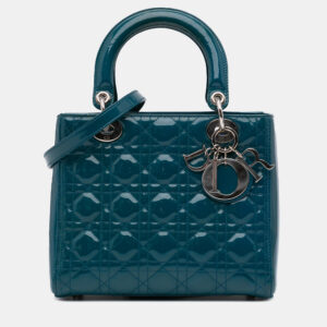 Dior Turquoise Blue Patent Leather Cannage Medium Lady Dior Bag