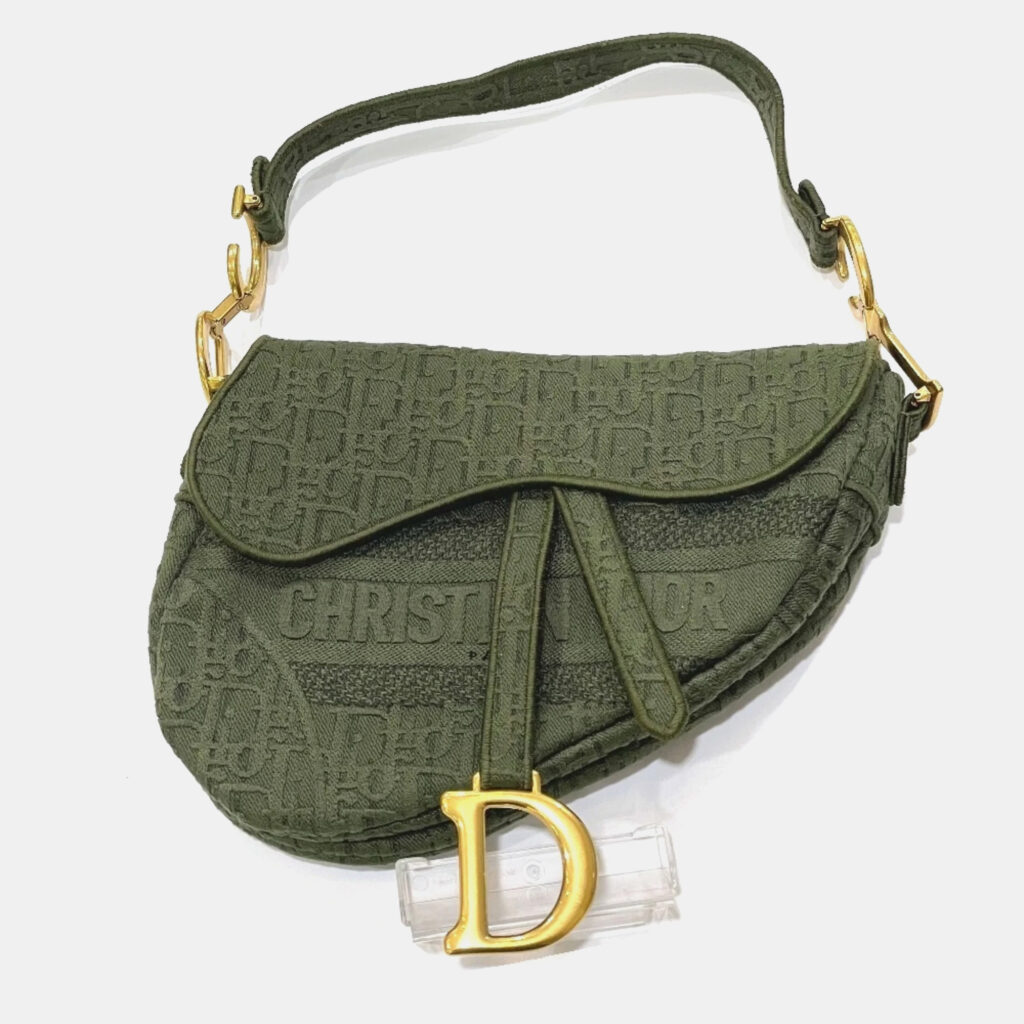 luxury-women-dior-used-handbags-p1137296-002 Dior Khaki Canvas Oblique Saddle Shoulder Bag