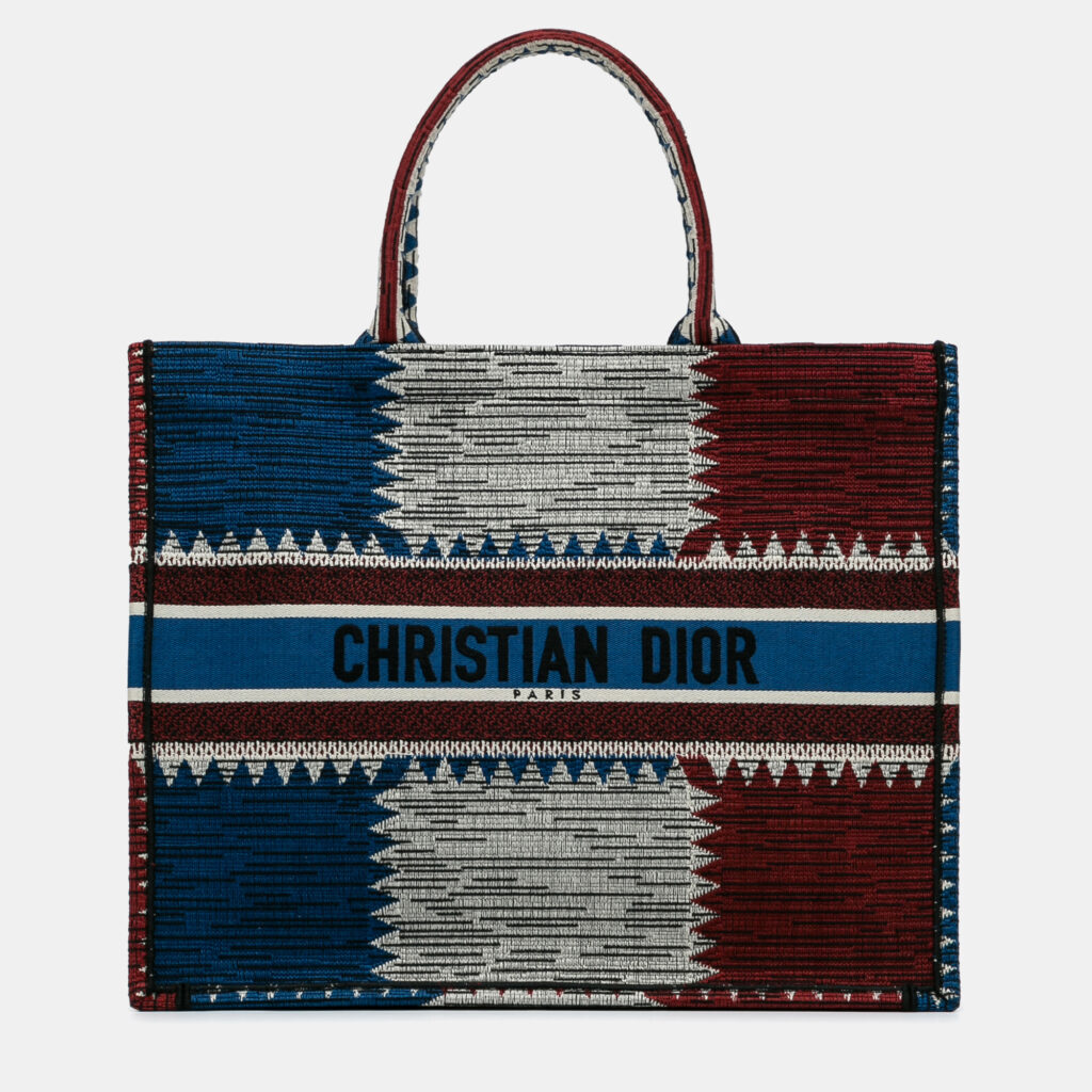 luxury-women-dior-used-handbags-p1138426-002 Dior Blue/Red Large French Flag Book Tote Bag
