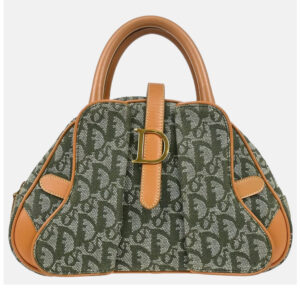 Dior Green Canvas Double Saddle Trotter Handbag