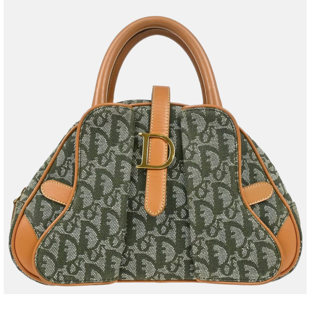 luxury-women-dior-used-handbags-p1138597-005 Dior Green Canvas Double Saddle Trotter Handbag