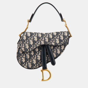 Dior Navy Blue Mini Oblique Canvas Saddle Bag