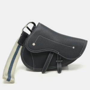 Dior Blue Leather Saddle Pouch Clutch