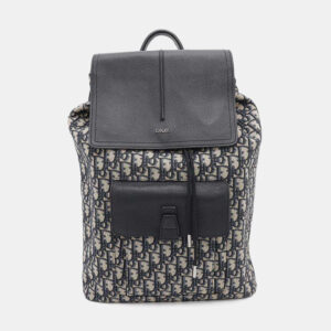 Dior Navy Black Leather Canvas Oblique Backpack