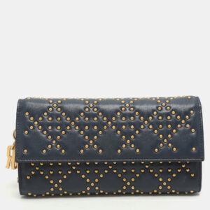 Dior Navy Blue Leather Studded Lady Dior Wallet on Chain