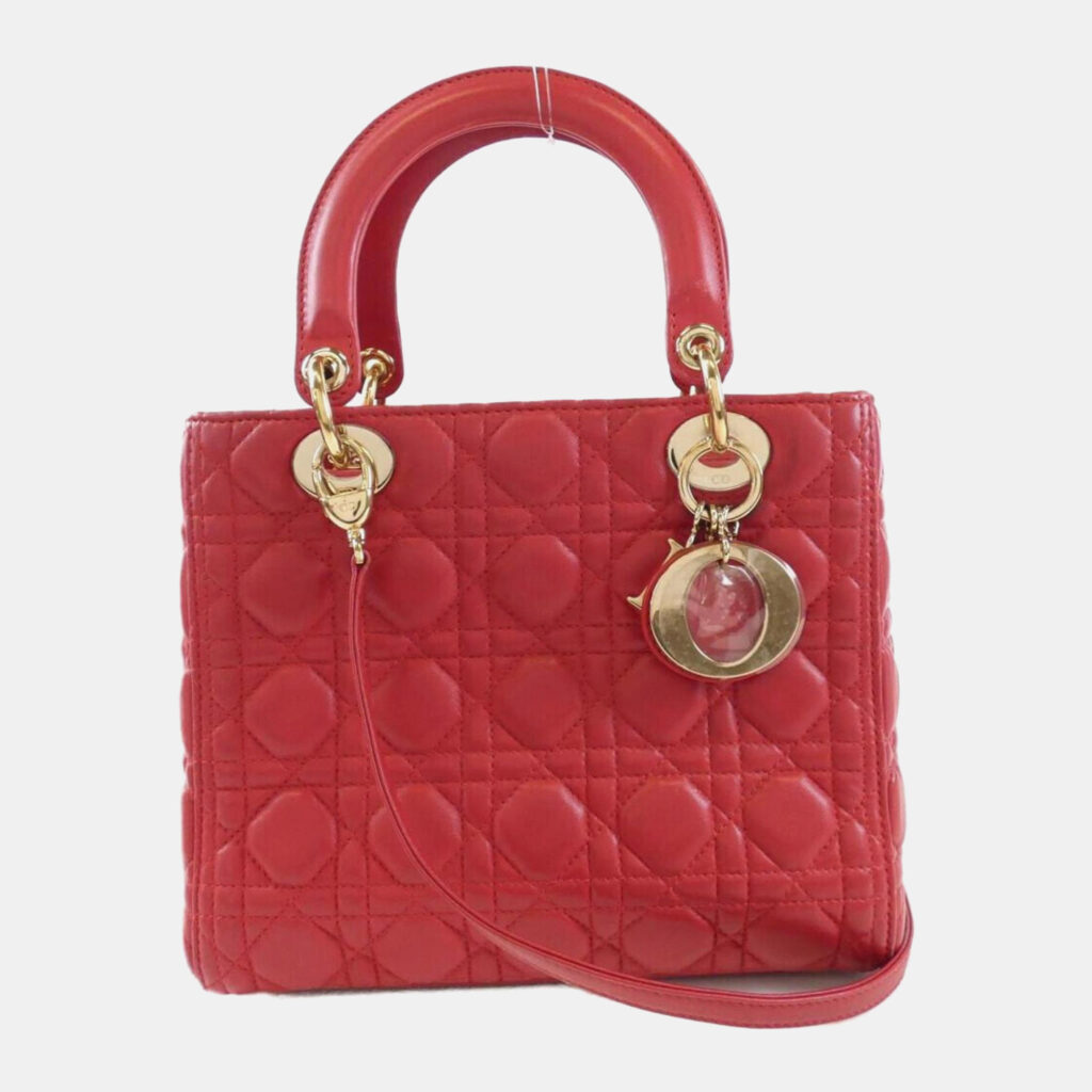 luxury-women-dior-used-handbags-p1143250-006 Christian Dior Red Leather Lady Medium Handbag